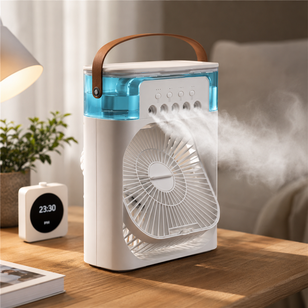 Wentylator 3w1 z Nawilżaczem i Podświetleniem LED — Chłodź się w stylu!