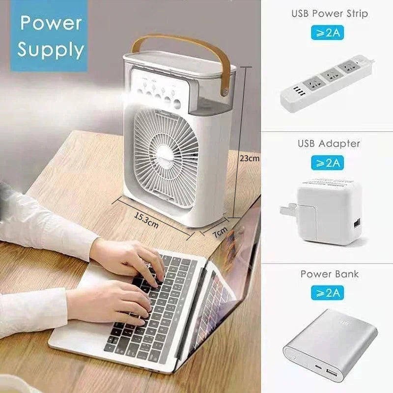 Wentylator 3w1 z Nawilżaczem i Podświetleniem LED — Chłodź się w stylu!