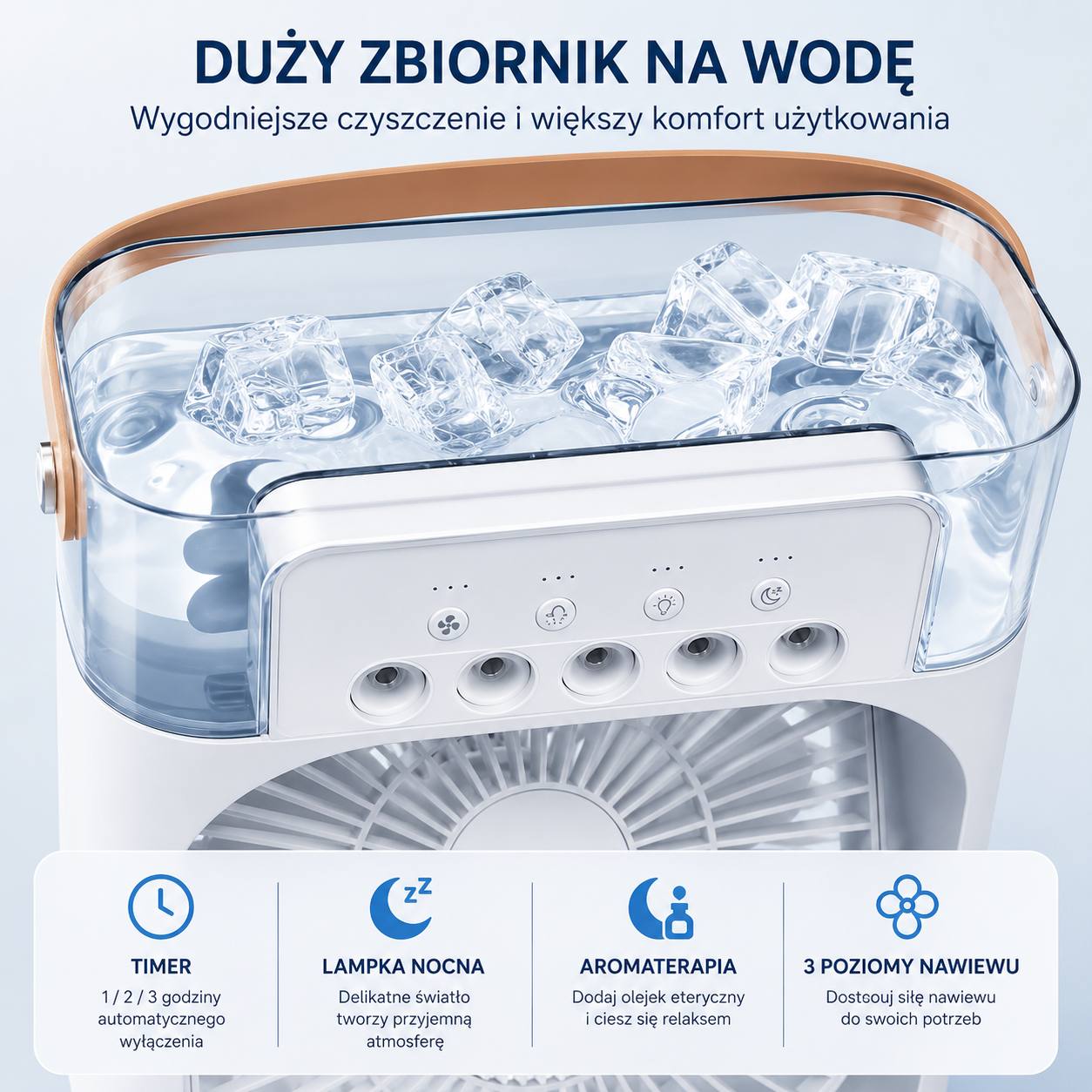 Wentylator 3w1 z Nawilżaczem i Podświetleniem LED — Chłodź się w stylu!