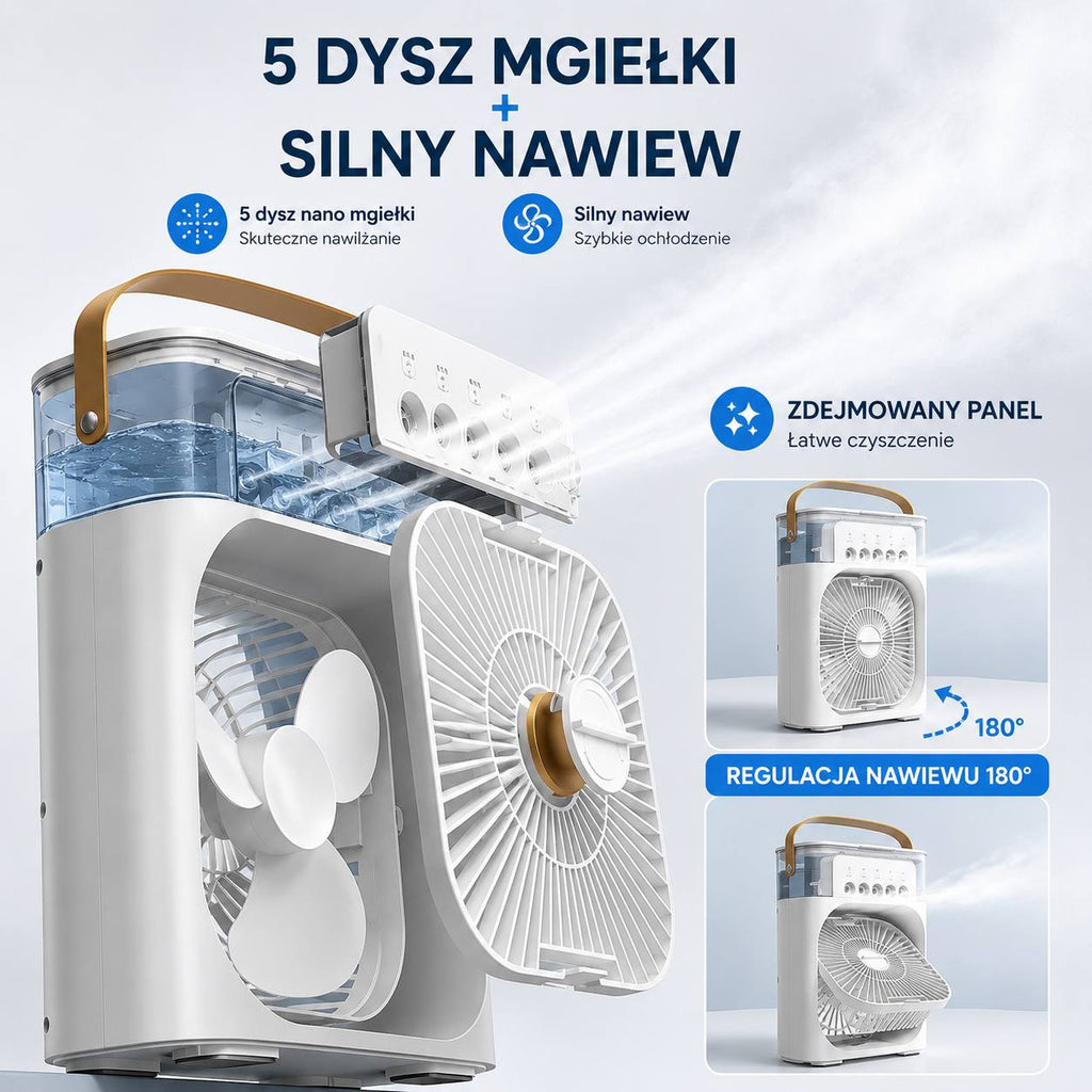 Wentylator 3w1 z Nawilżaczem i Podświetleniem LED — Chłodź się w stylu!