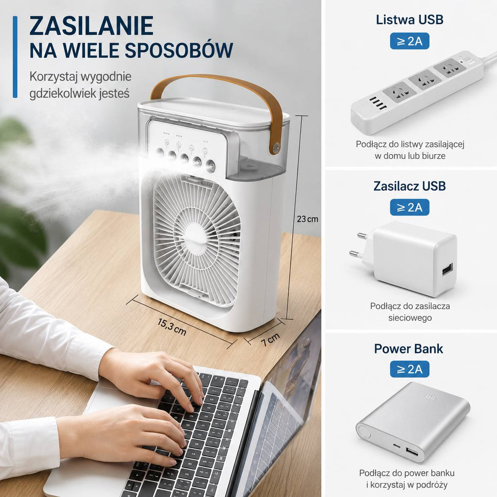 Wentylator 3w1 z Nawilżaczem i Podświetleniem LED — Chłodź się w stylu!